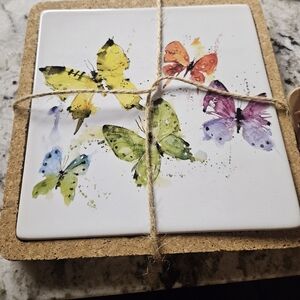 Dean Crouser Cork base Trivet Flock of Butterflies